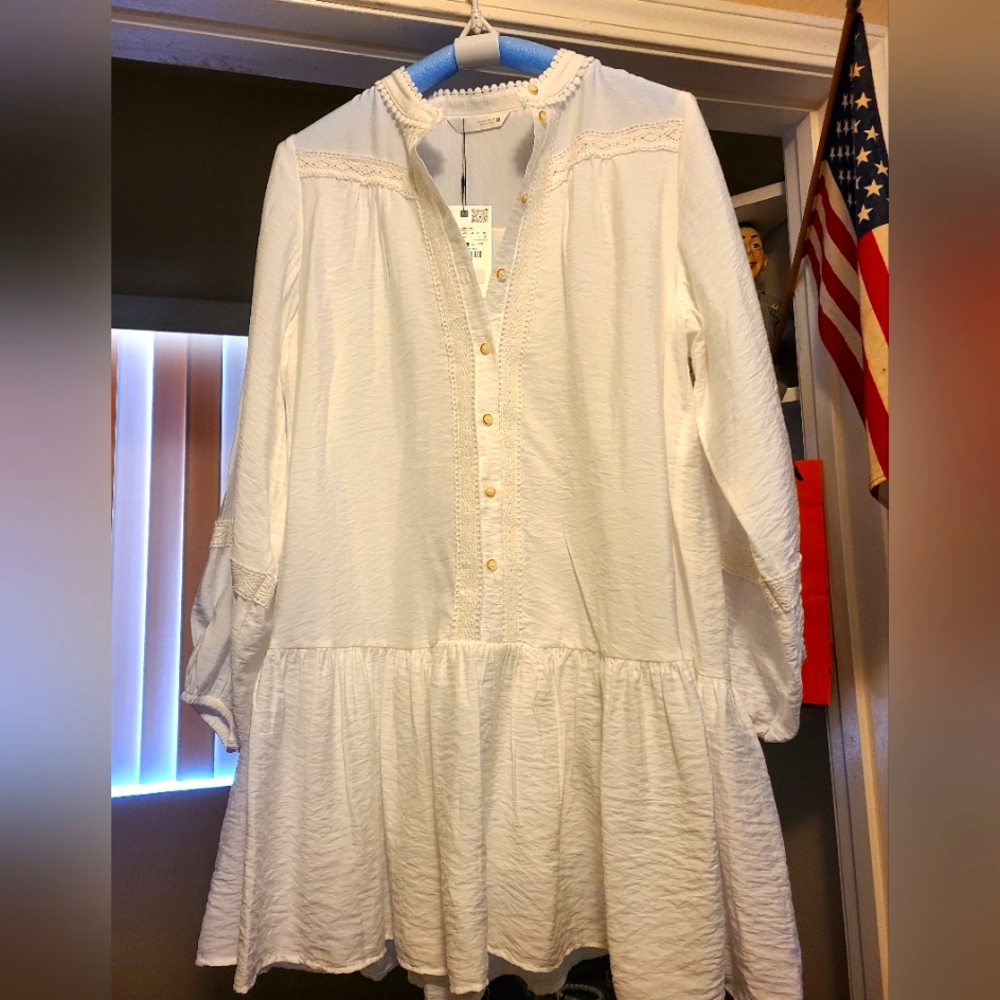 Zara White Ruffled Tiered Sundress with Bishop Sleeves